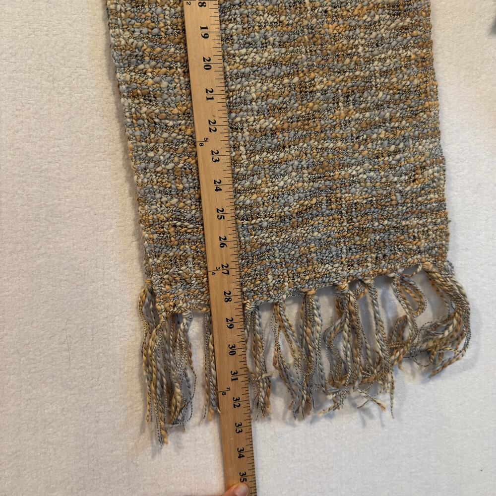 Handmade 100% Pashmina Chunky Knit Fringe Scarf in Yellow & Slate Blue 🍂✨ - Picture 8 of 8